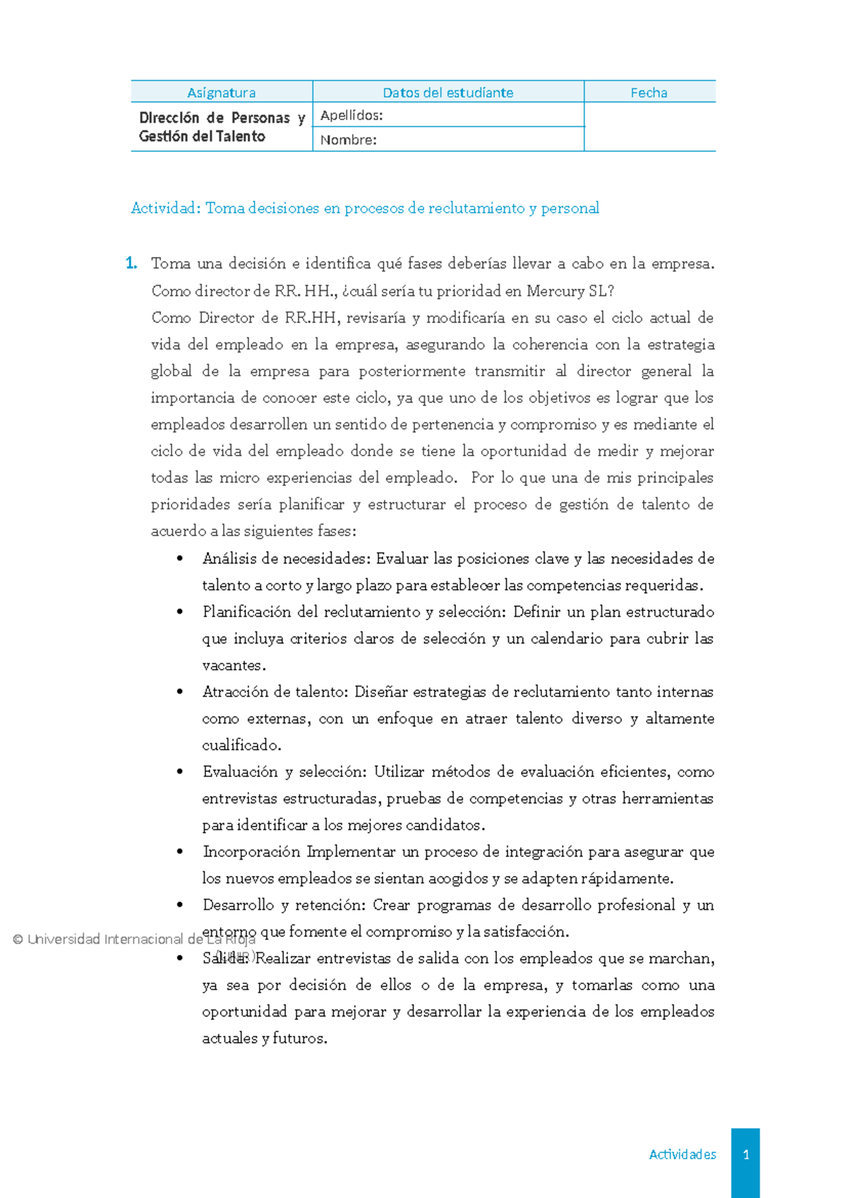 Toma de Decisiones en Reclutamiento - Mercury SL (UNIR) - Document Preview