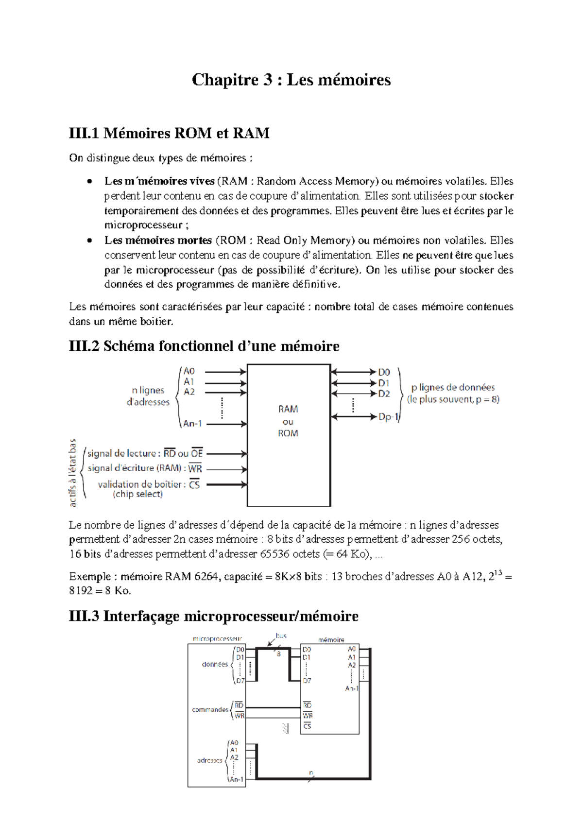 Chapitre 3 : Les Mémoires ROM et RAM - Concepts et Fonctionnalités ...