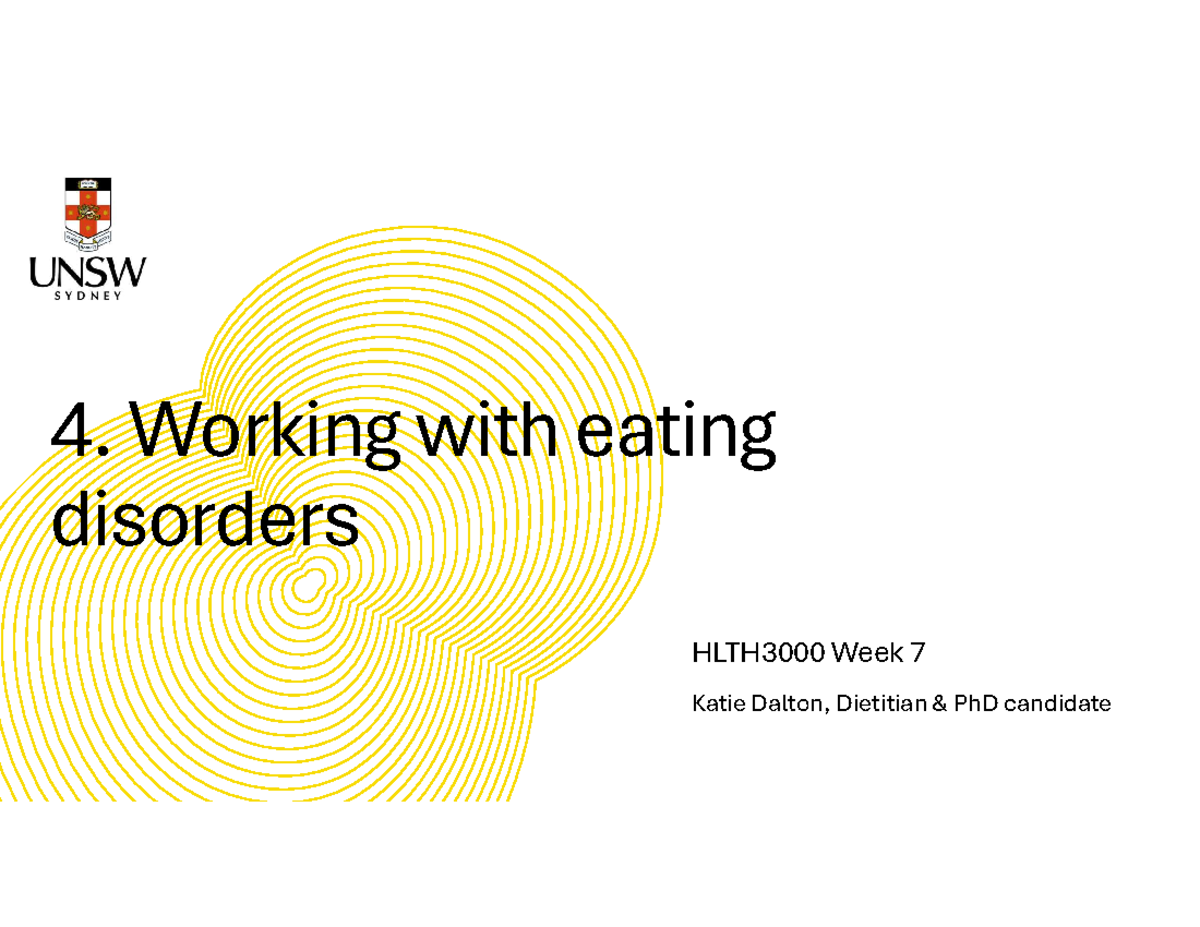 Lecture 7: Working with Eating Disorders (ENGAGE) - Key Insights and ...