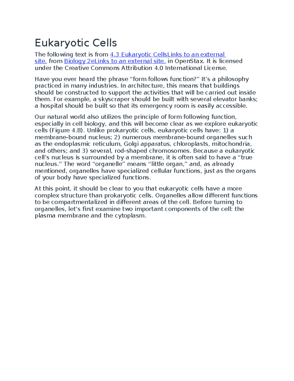 Biology 2e: Eukaryotic Cells - Comprehensive Study Notes - Studocu