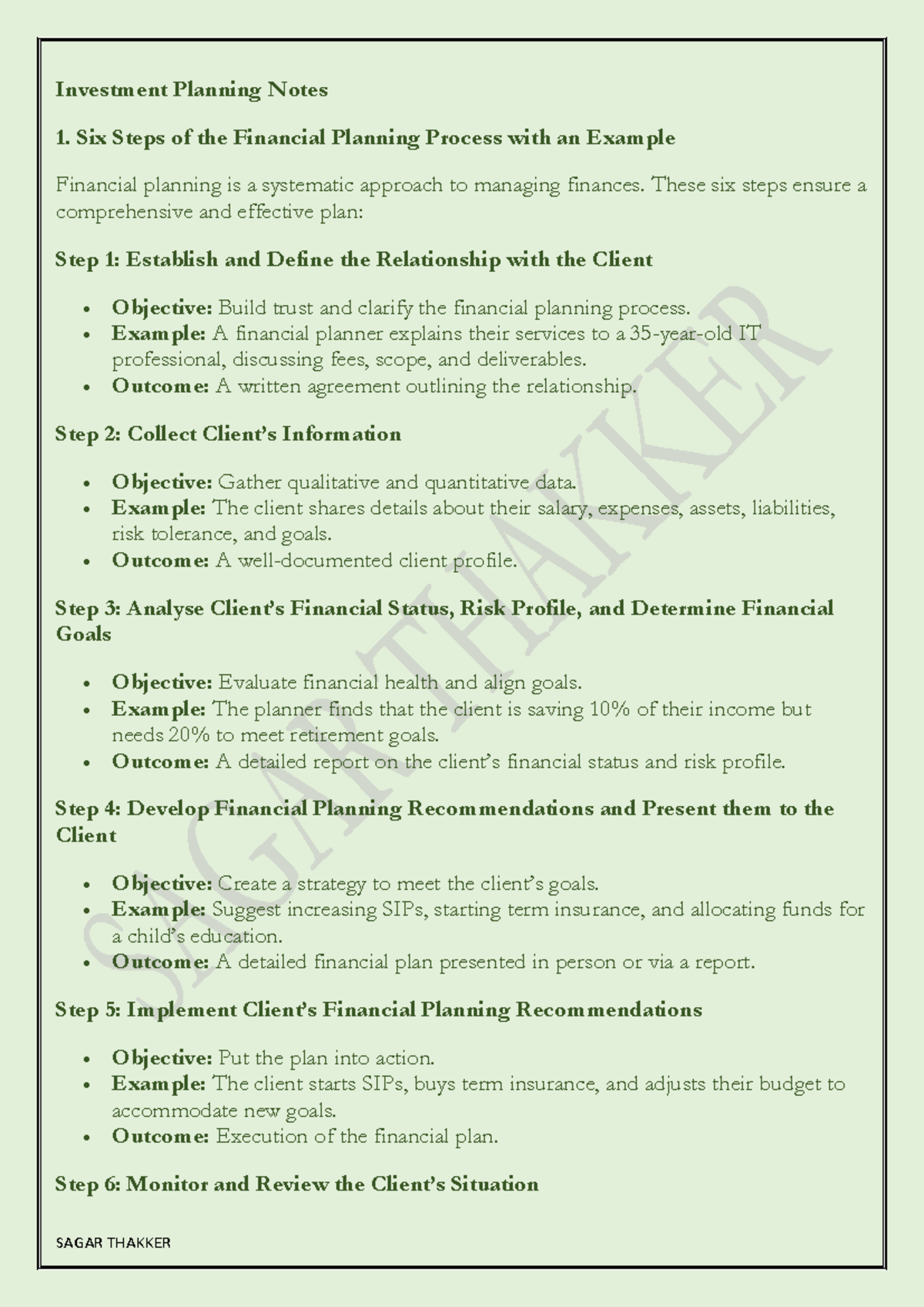 Investment Planning Notes 1. Personal Finance Management Overview - Studocu