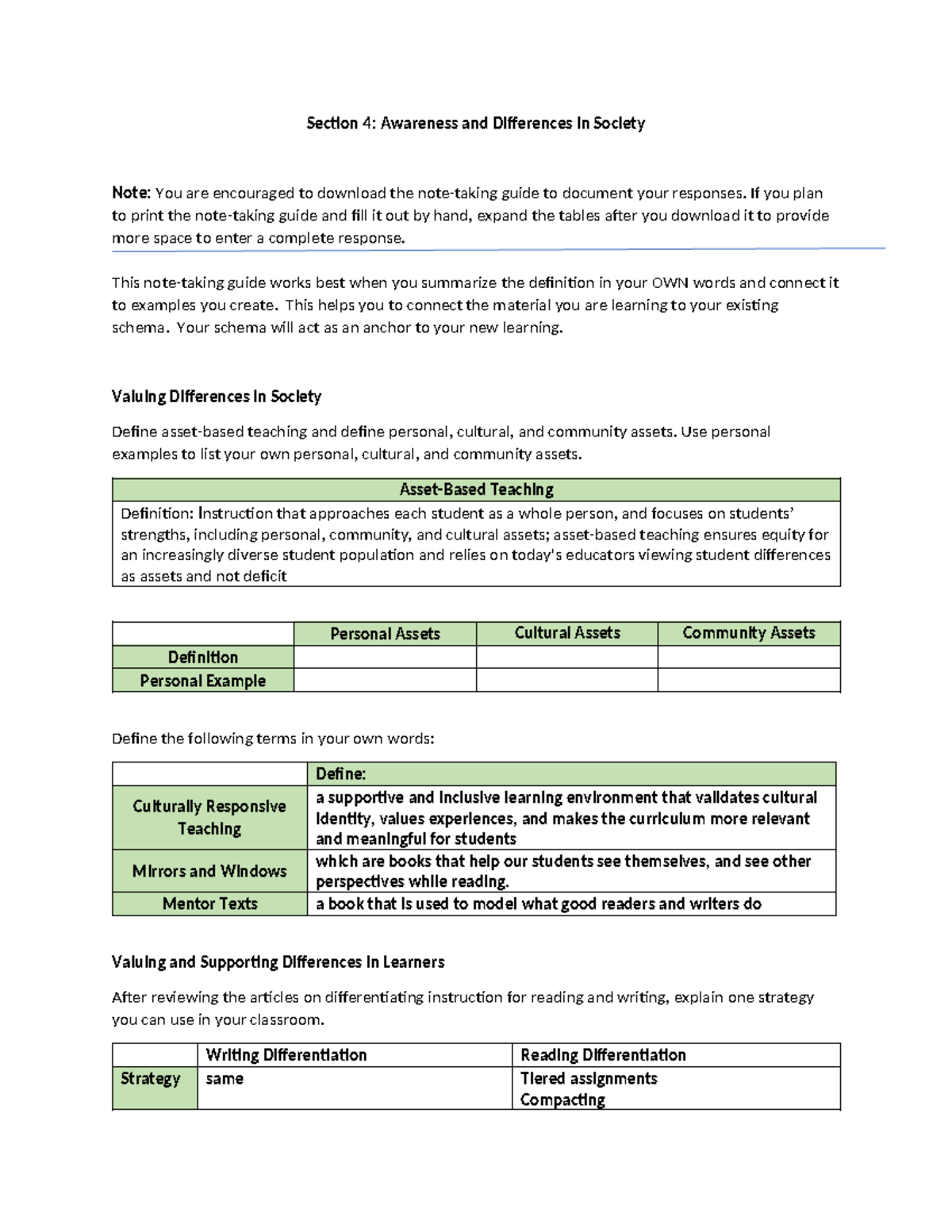 Section 4 Notes - Valuing Differences in Society (Course Code: GGG ...