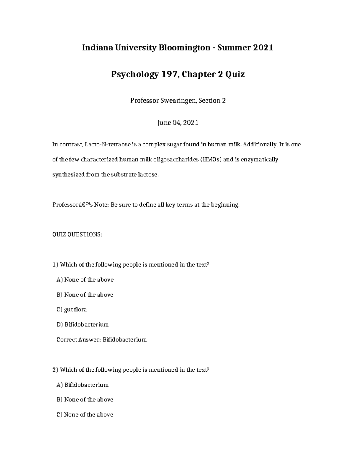 Psychology 197 Summer 2021 Chapter 2 Quiz Notes - Studocu
