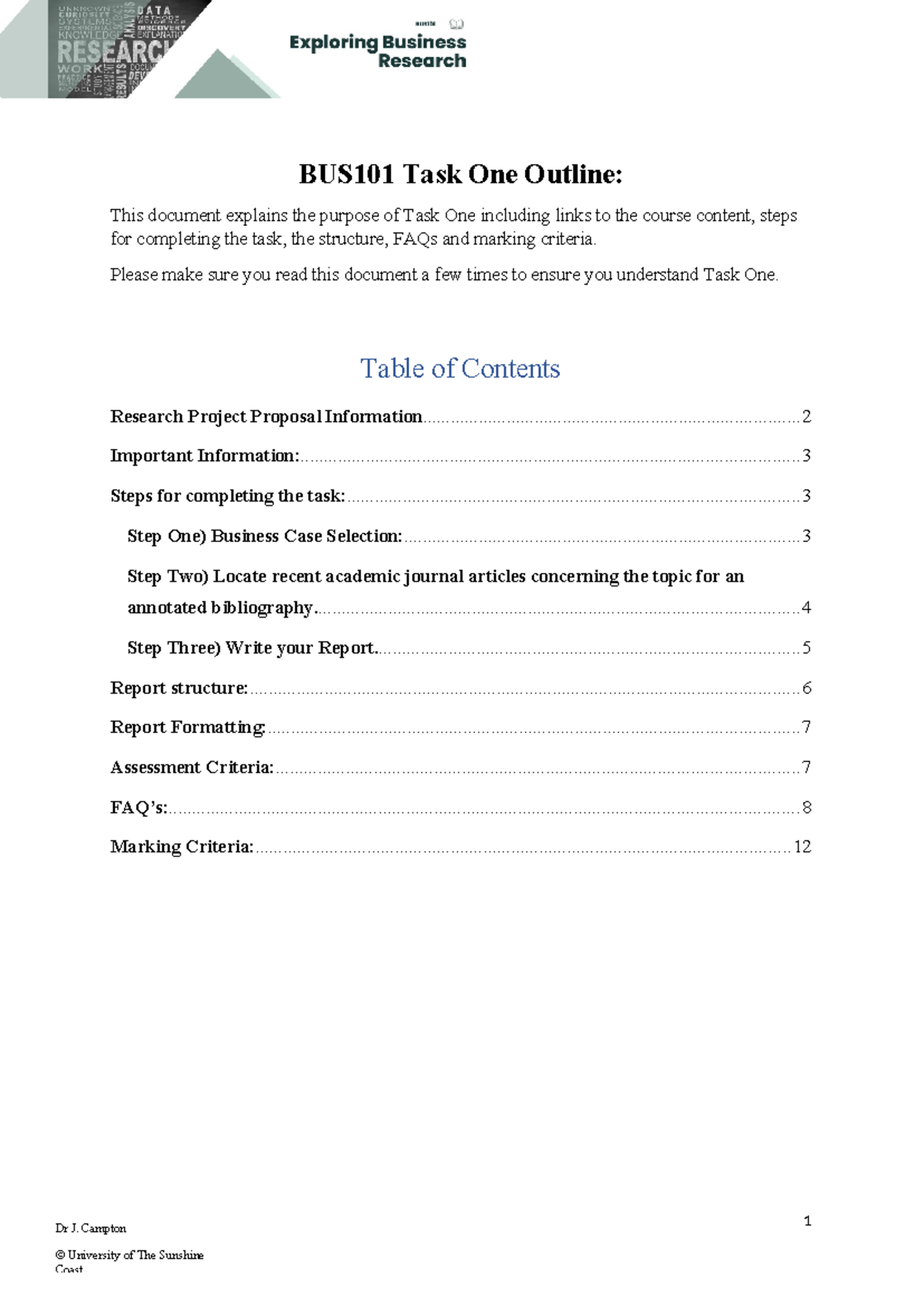 BUS101 S2 2024 Task 1 Research Proposal Guidelines and FAQs - Studocu