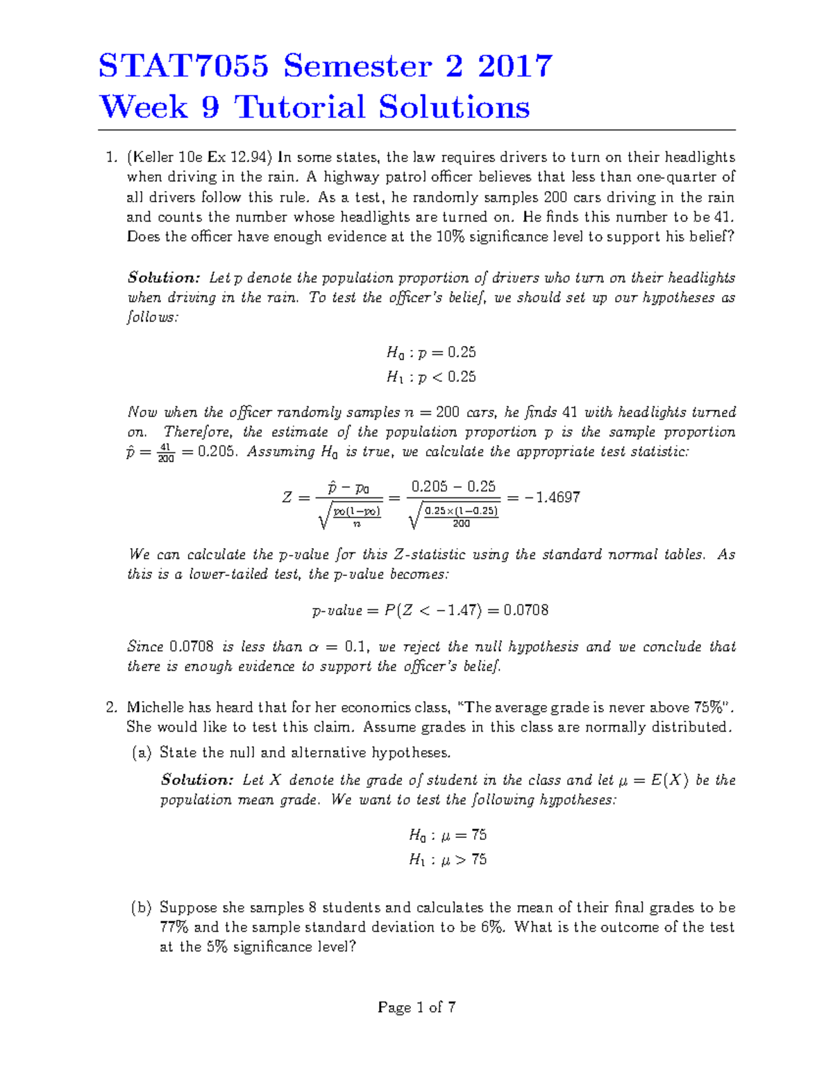 STAT7055 Semester 2 2017 Week 9 Tutorial Solutions - Studocu
