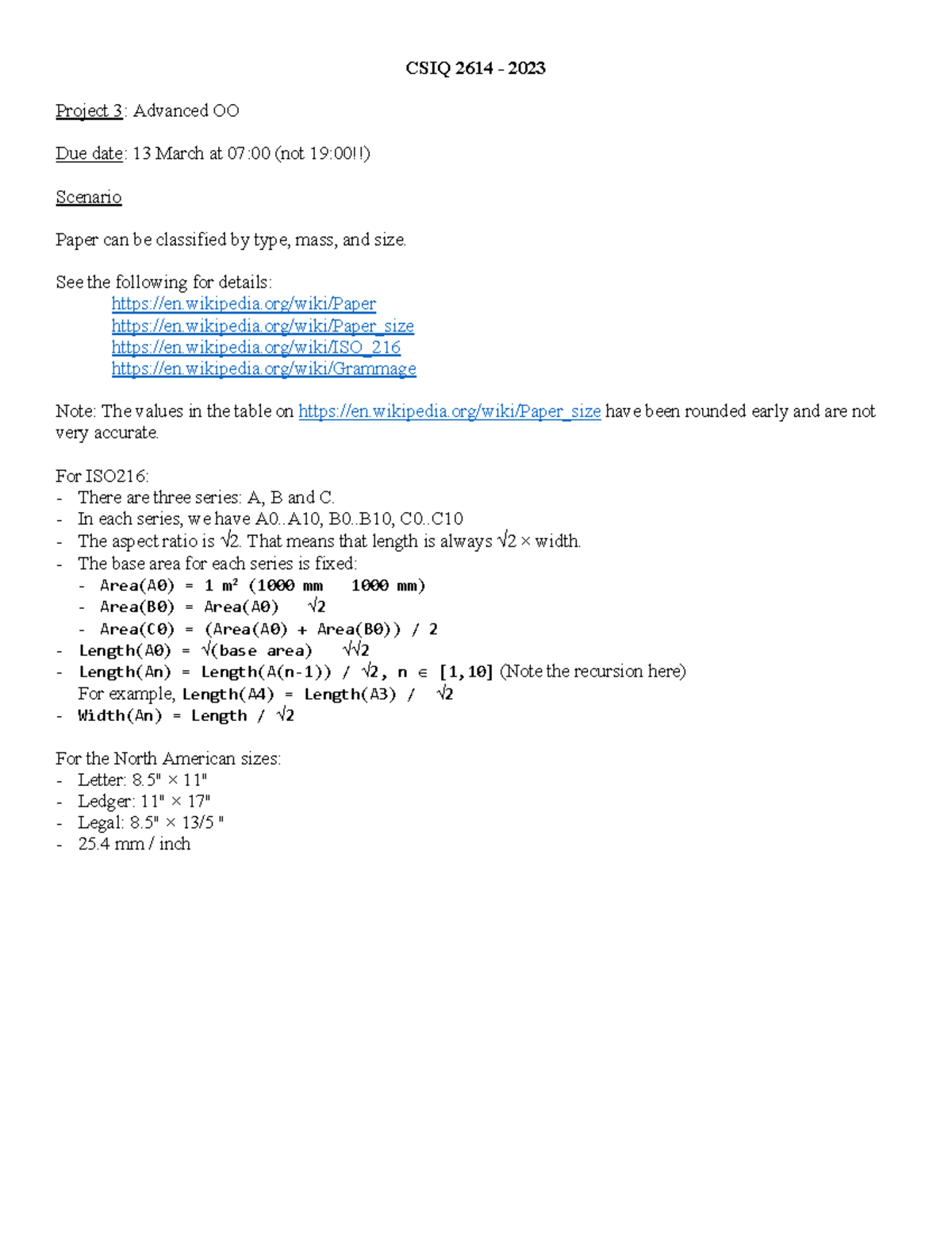 CSIQ 2614 Project 3: Advanced OO Programming Guidelines - Studocu