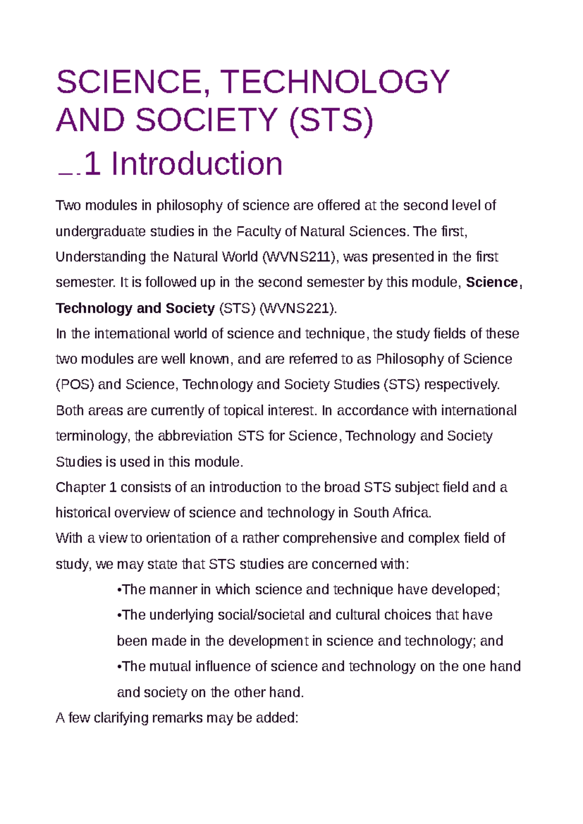 STS - Introduction into Systems, Technology, and Societies - SCIENCE ...