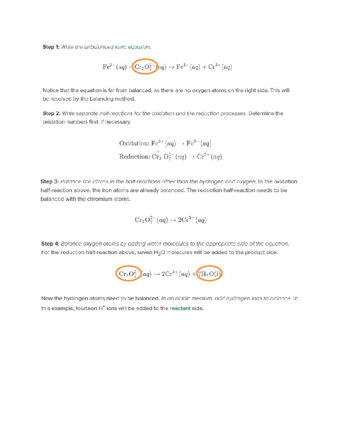 Half-Reaction Method - Exercises for Balancing Redox Reactions - Studocu