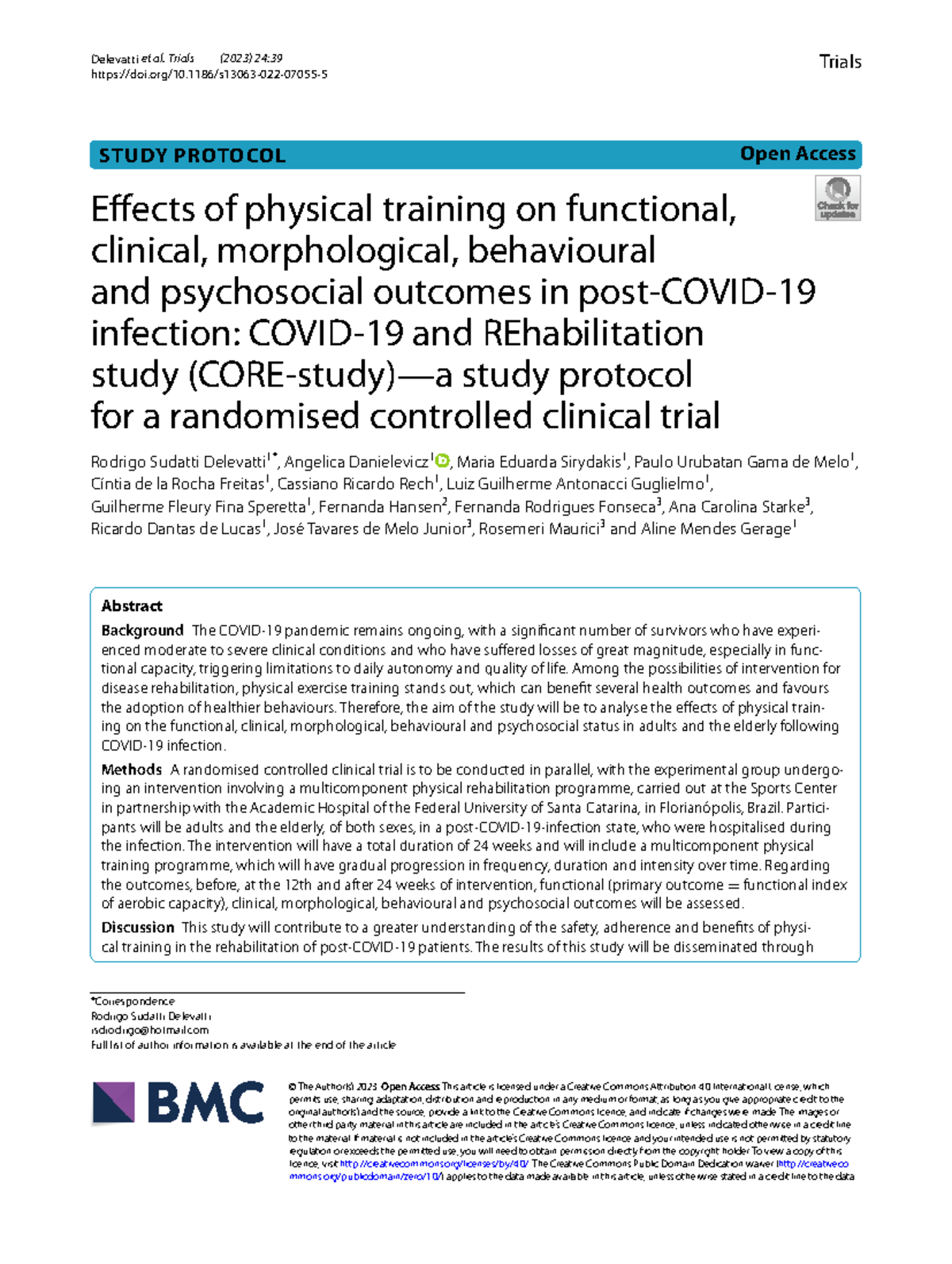 Effects of Physical Training on Functional Outcomes in Infection: RCT ...