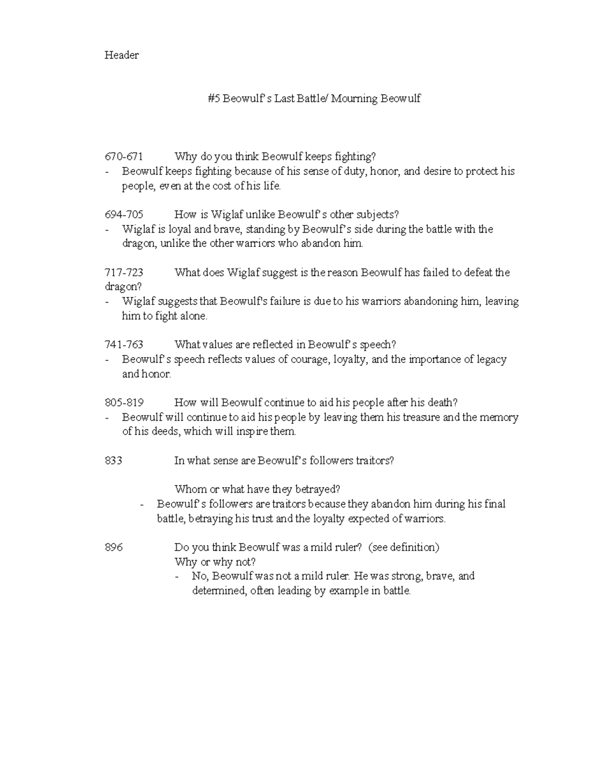 Beowulf #5 final exam notes on mourning and loyalty - Studocu