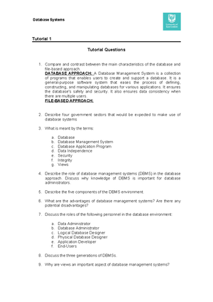 Tutorial week 3 - Tutorial 3 Topic 3- Database System Development ...