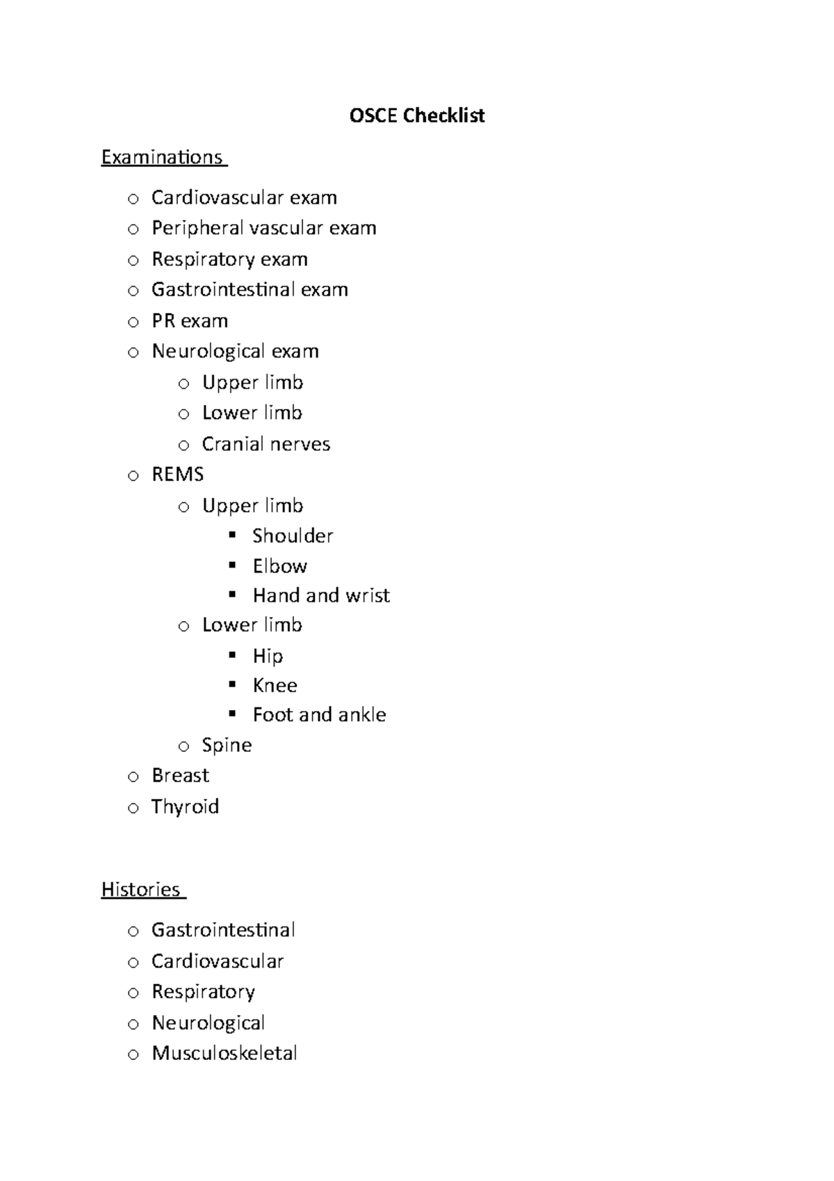 OSCE Practical Examination Checklist for Patient Evaluation and Skills ...