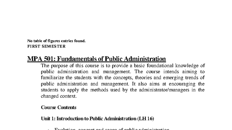 MPA 501: Fundamentals of Public Administration - Course Overview and ...