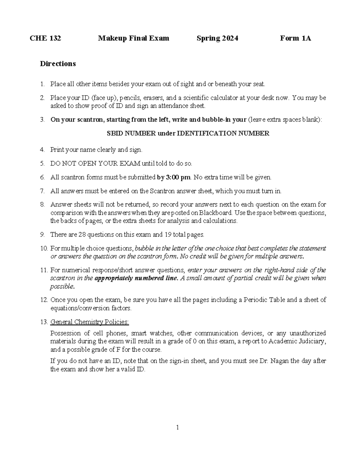CHE 132 Makeup Final Exam Spring 2024 Instructions and Guidelines - Studocu