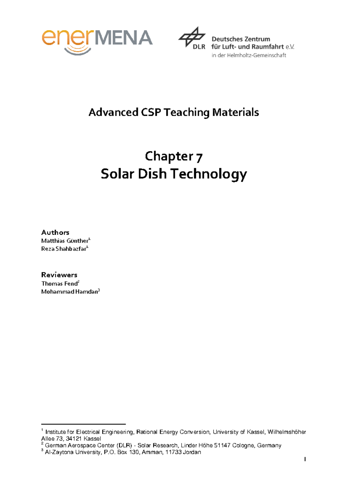 Chapter 07: Solar Dish Technology in Advanced CSP Systems - Studocu