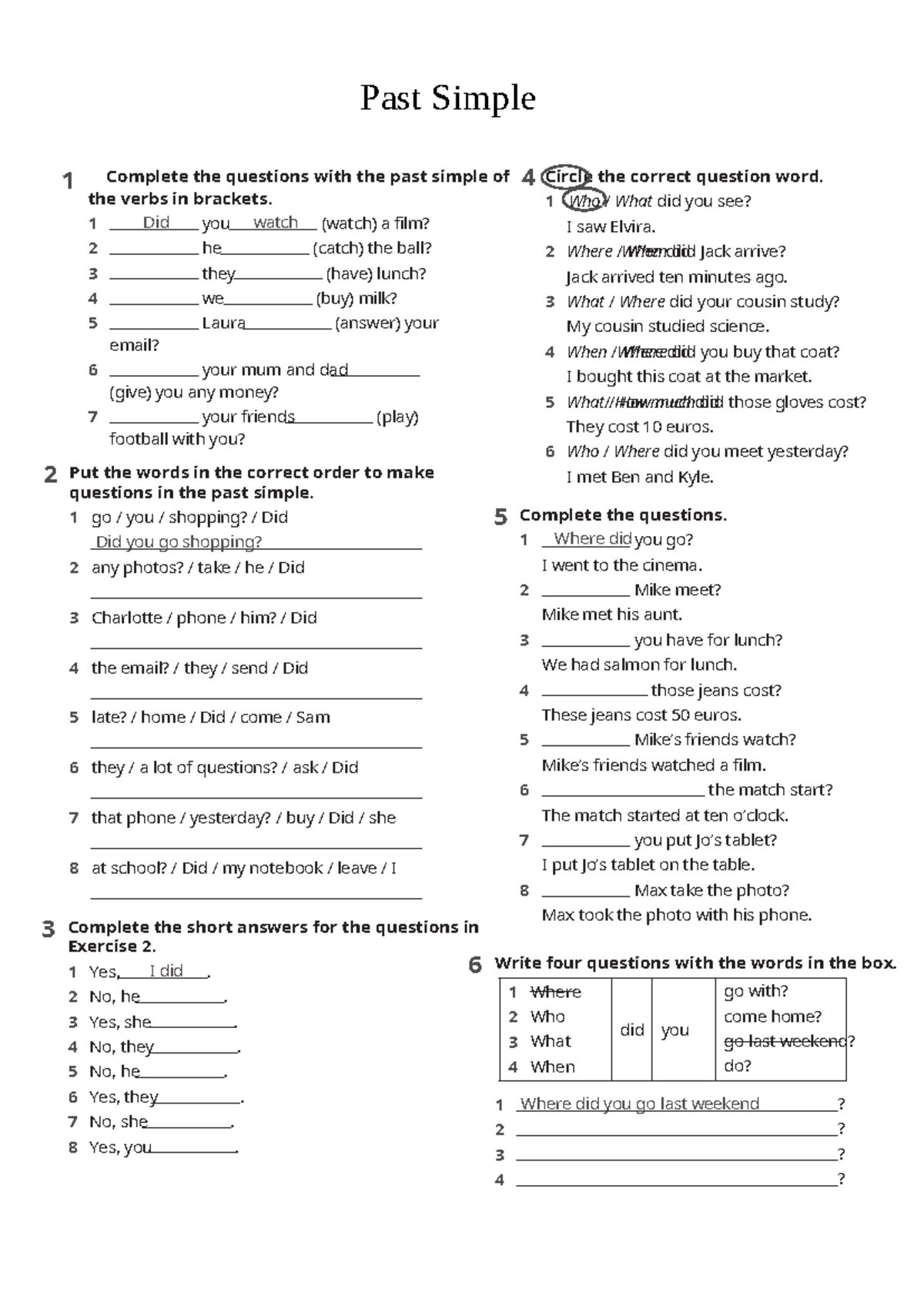 Past Simple Practice Exercises for English Class - Studocu