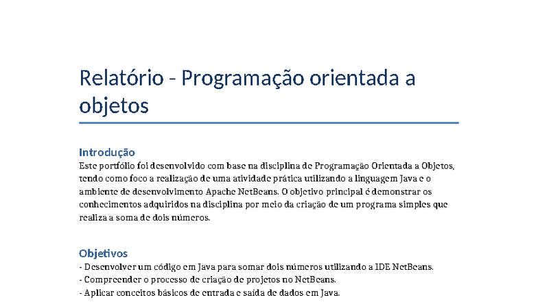 Relatório - Programação Orientada a Objetos (POO) em Java - Studocu