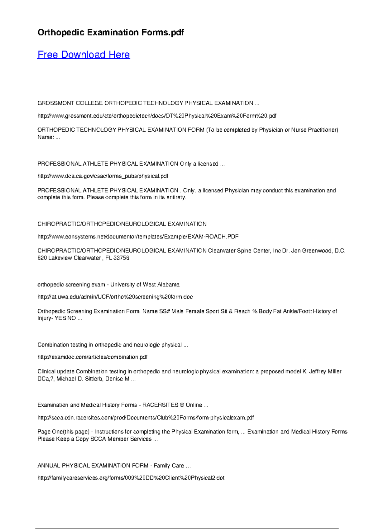 Orthopedic-examination-forms - Orthopedic Examination Forms Free ...