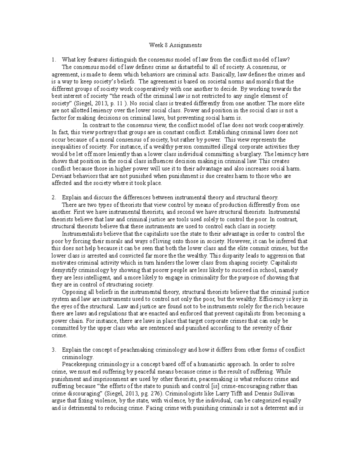 Course Code: SOC101 - Week 8 Assignment on Law and Criminology Concepts ...