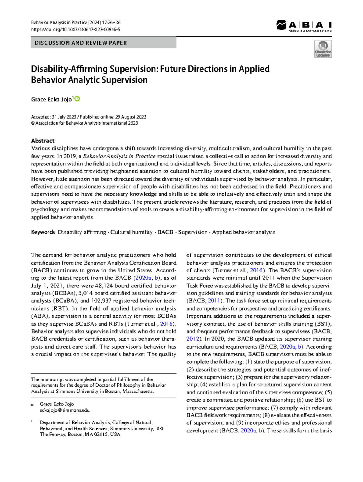 Disability-Affirming Supervision: Enhancing ABA Practices for ...