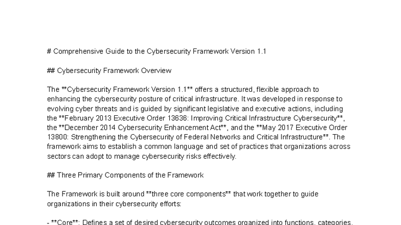 Comprehensive Guide to Cybersecurity Framework V1.1 and Controls - Studocu