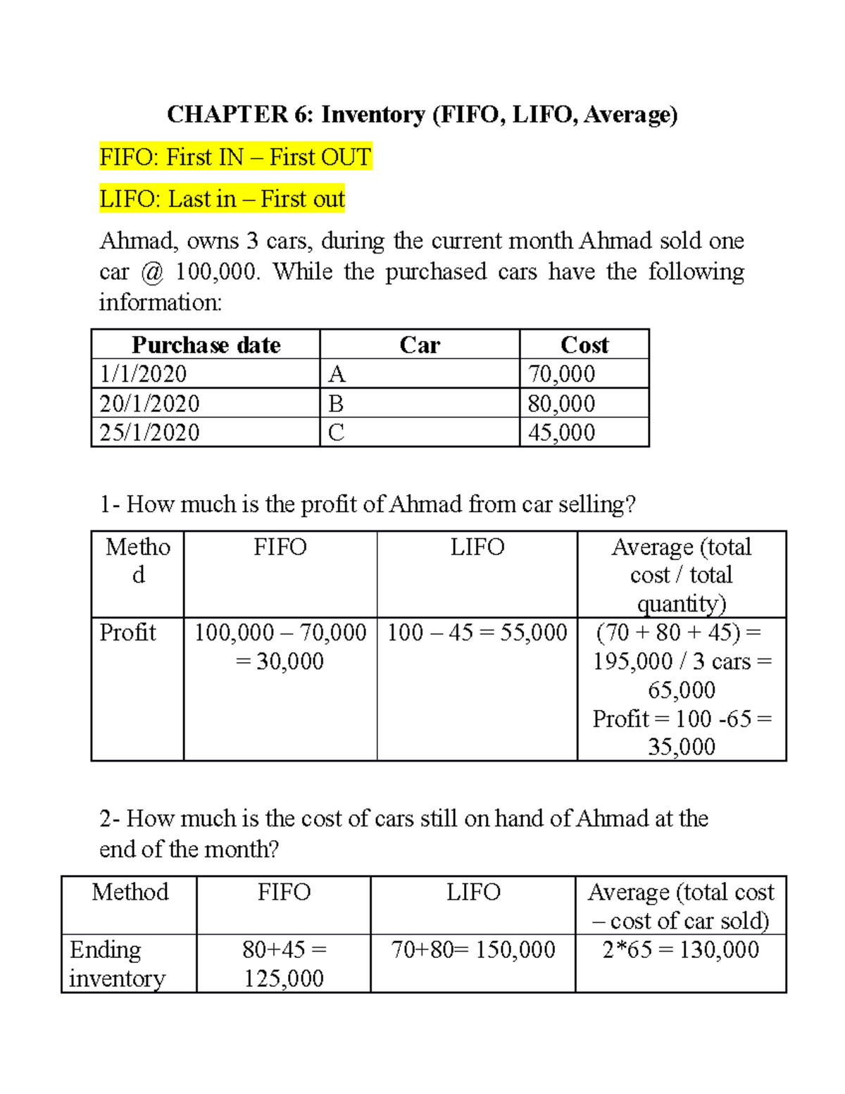 1 Chapter 6 (FIFO, LIFO, Average) - CHAPTER 6: Inventory (FIFO, LIFO ...