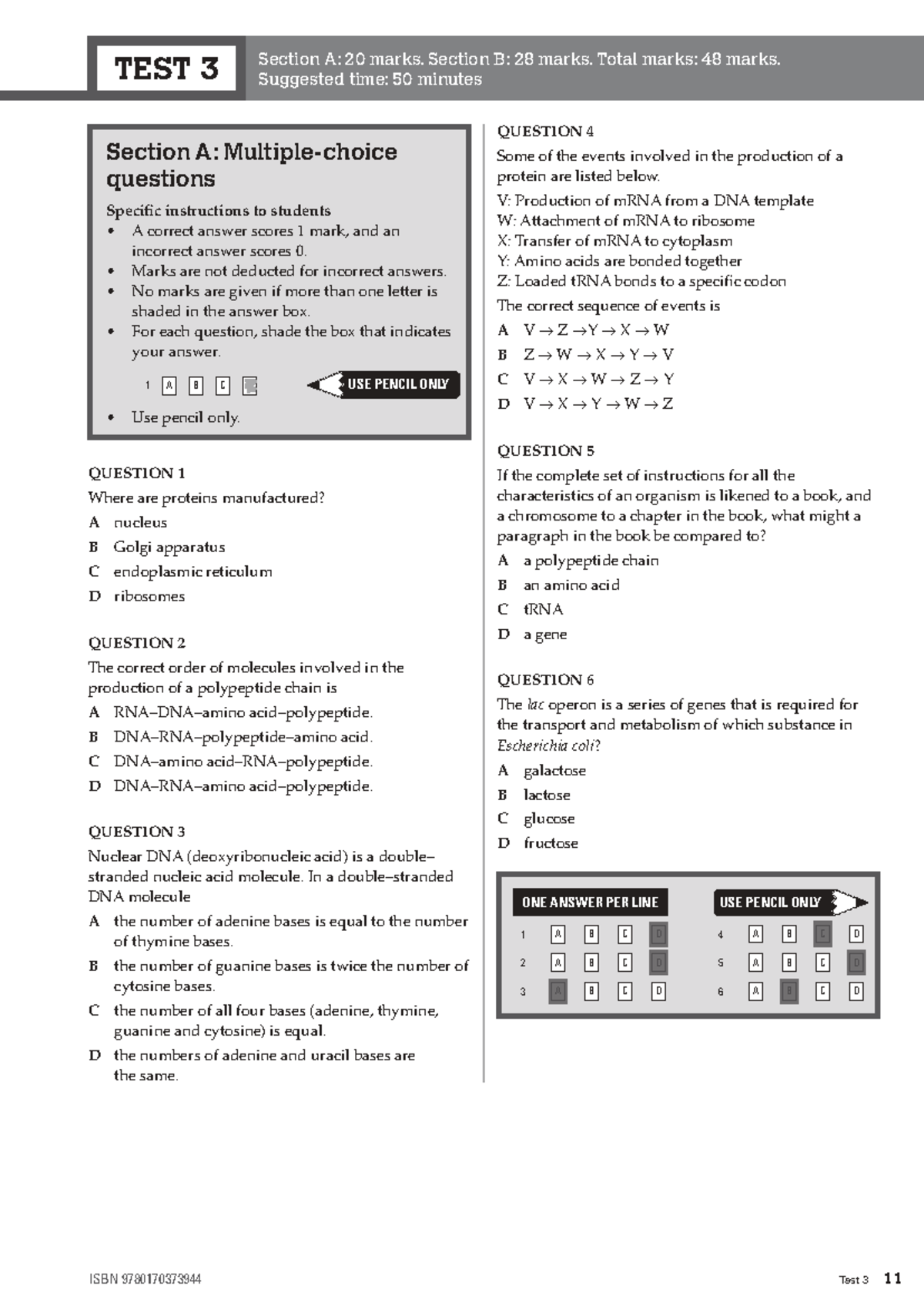 Biology Exam VCE Units 3 & 4: Test 3 Questions & Answers - Studocu