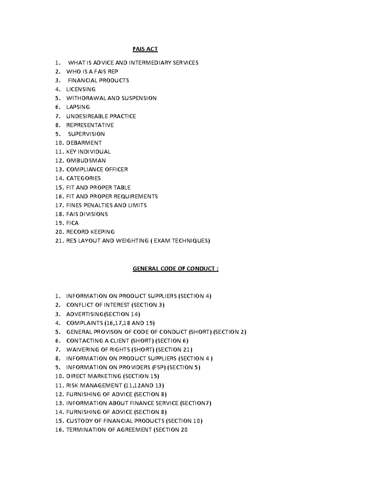 RE5 Exam Notes: Key Topics and Guidelines for FAIS Act Compliance - Studocu