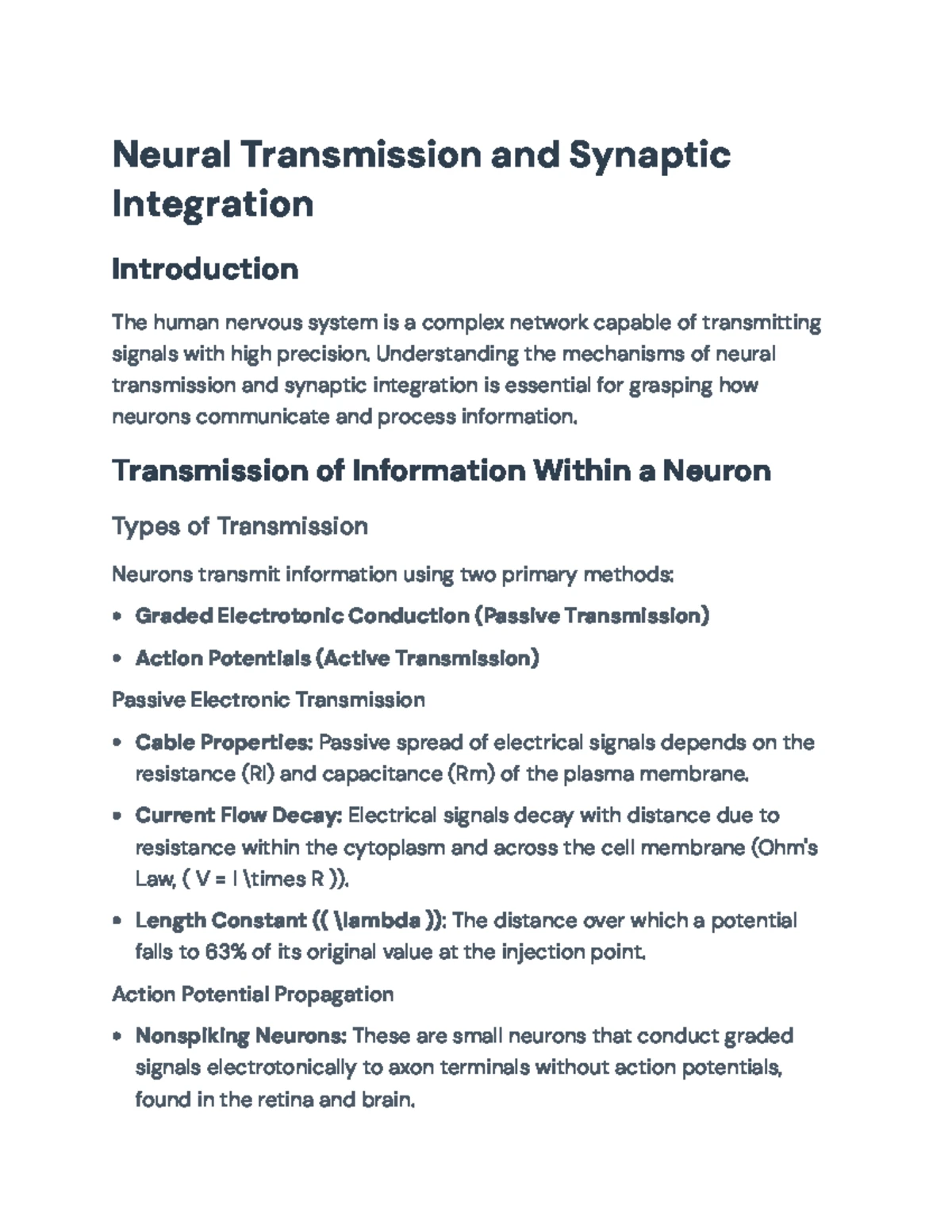 Title: Understanding Synaptic Integration and Plasticity in Neurons ...