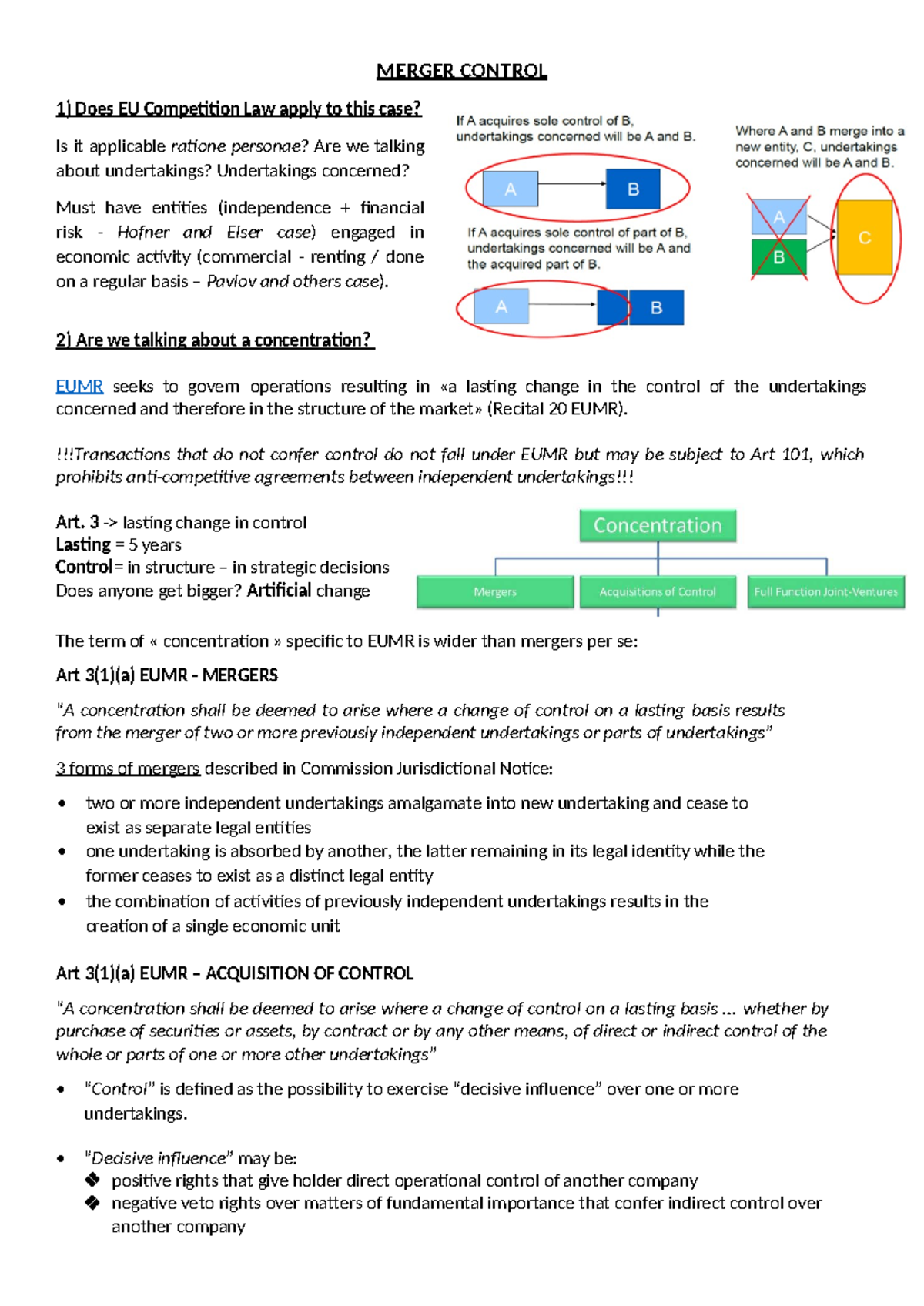 EU Competition Law: Merger Control Overview and Key Concepts - Studeersnel