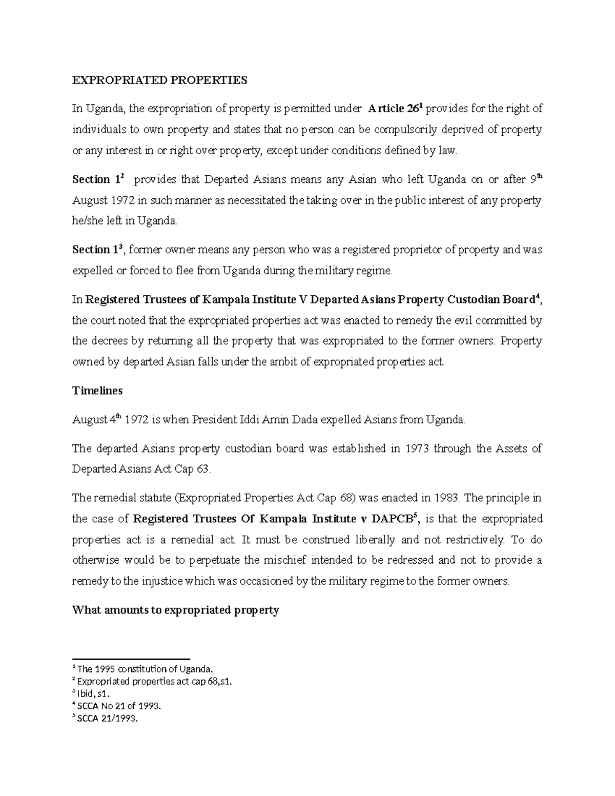 EXPROPRIATED PROPERTIES IN UGANDA: A COMPREHENSIVE ANALYSIS - Studocu