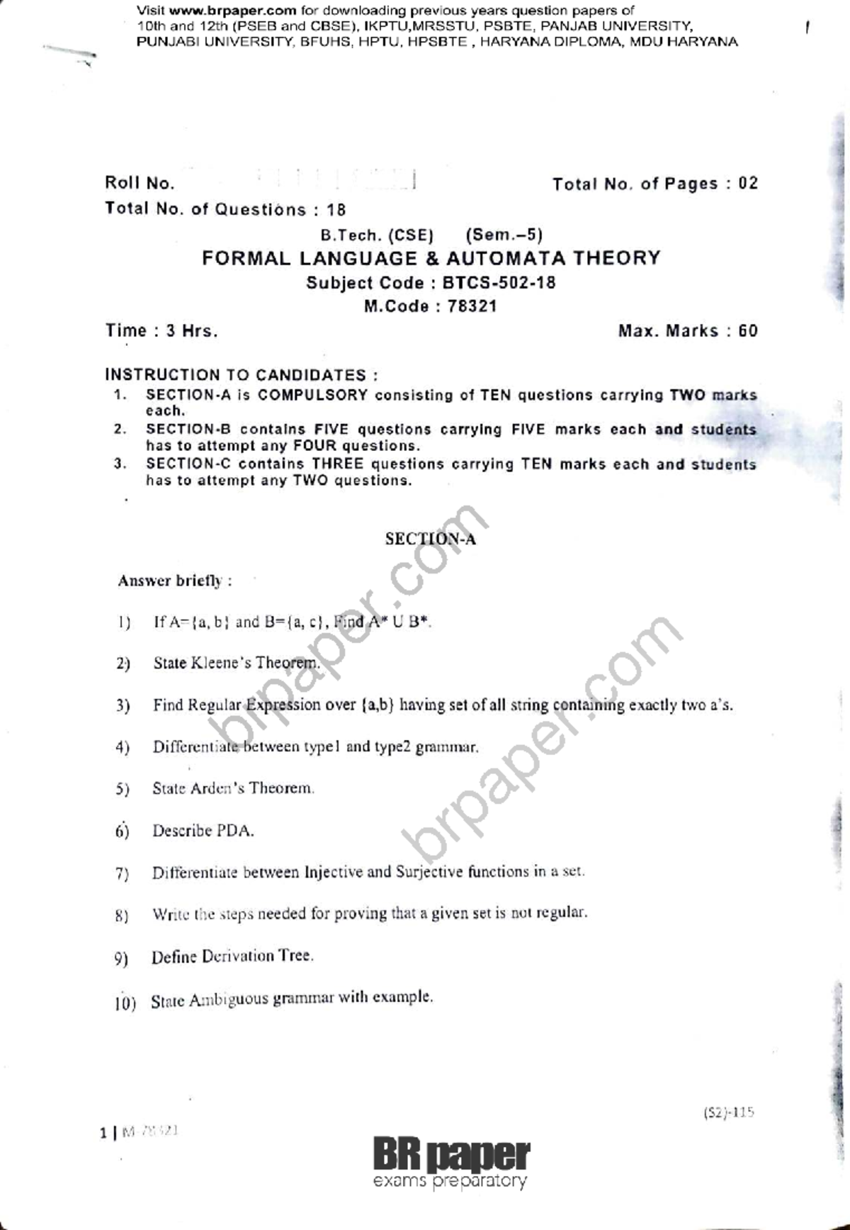 FLAT(5th)Dec2020 - FLAT Question paper - B.Tech. CSE 5th Semester ...