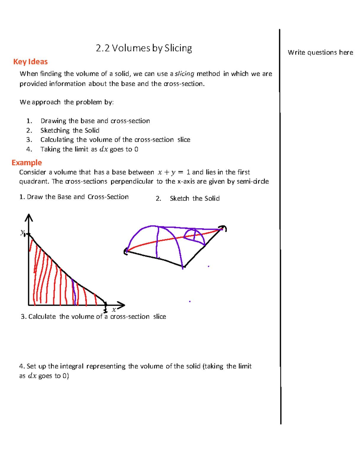 2.2 Volumes: Slicing Method Key Concepts and Examples - Studocu