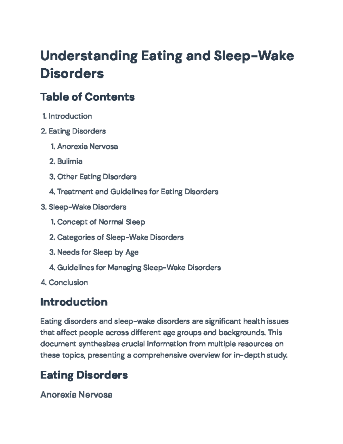 Comprehensive Overview of Eating and Sleep-Wake Disorders ...