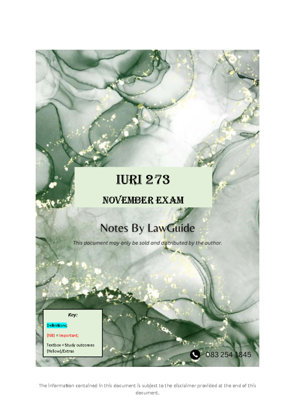 IURI273 Final Exam Notes - November Exam Study Guide - Studocu