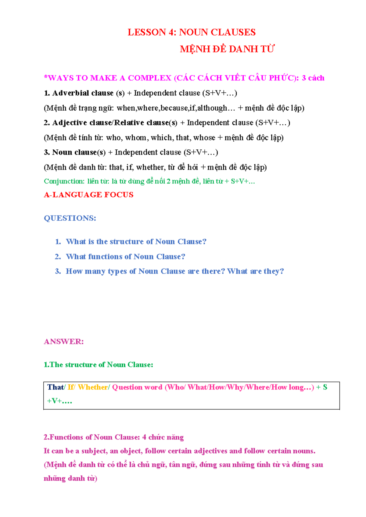 Lesson 4: Noun Clauses - ENG217 Theory Notes 2024 - Studocu