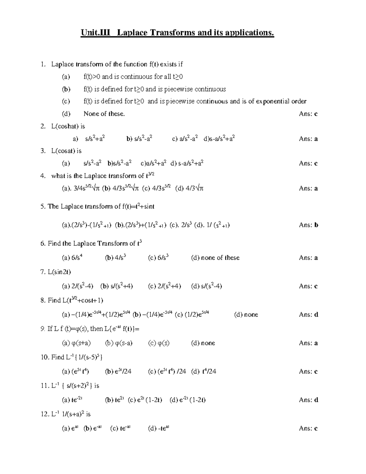 Laplace Transforms: Concepts, Problems, and Solutions (MATH 301) - Studocu
