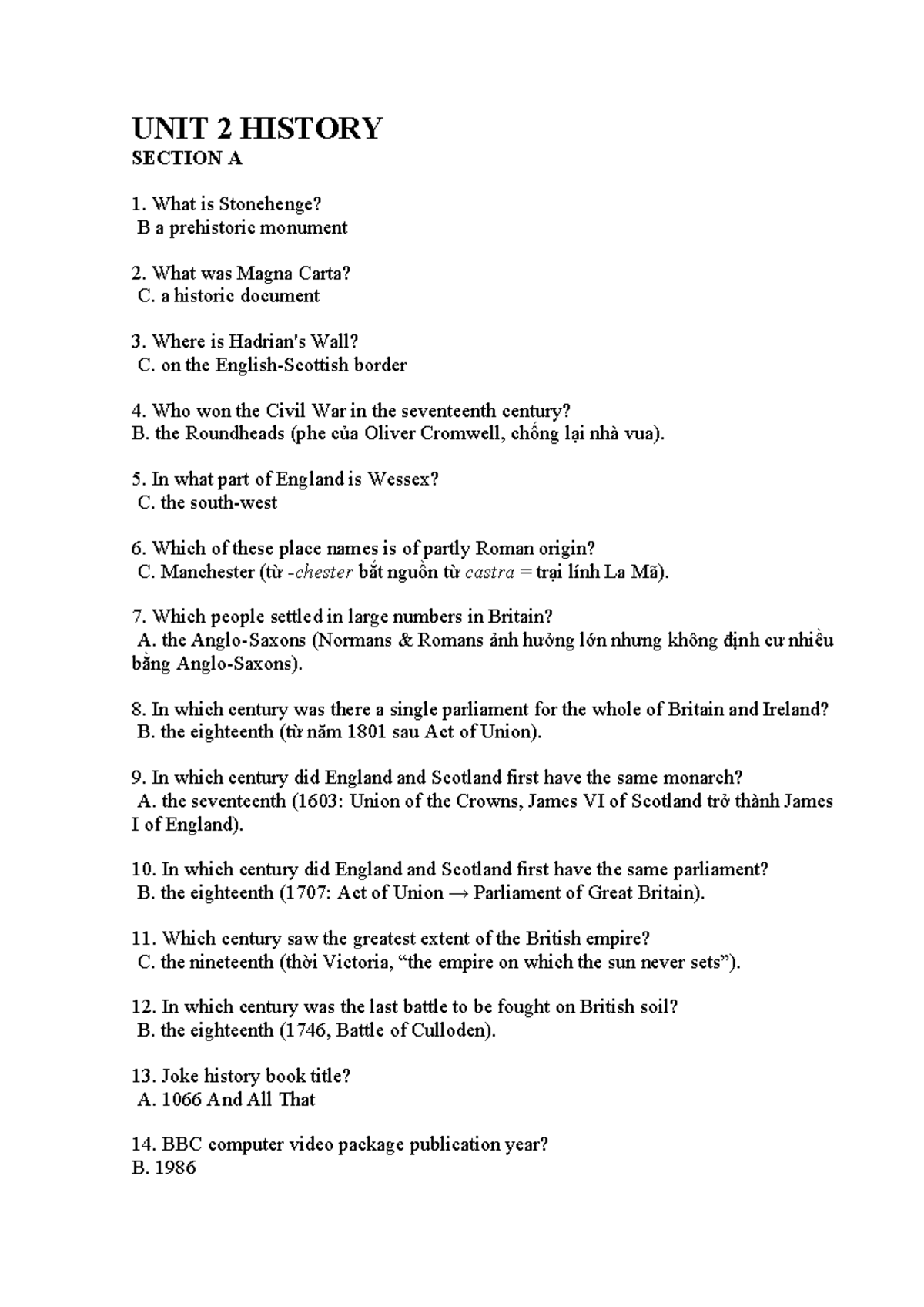HIST 101: Unit 2 Study Guide on British History and Monarchy - Studocu