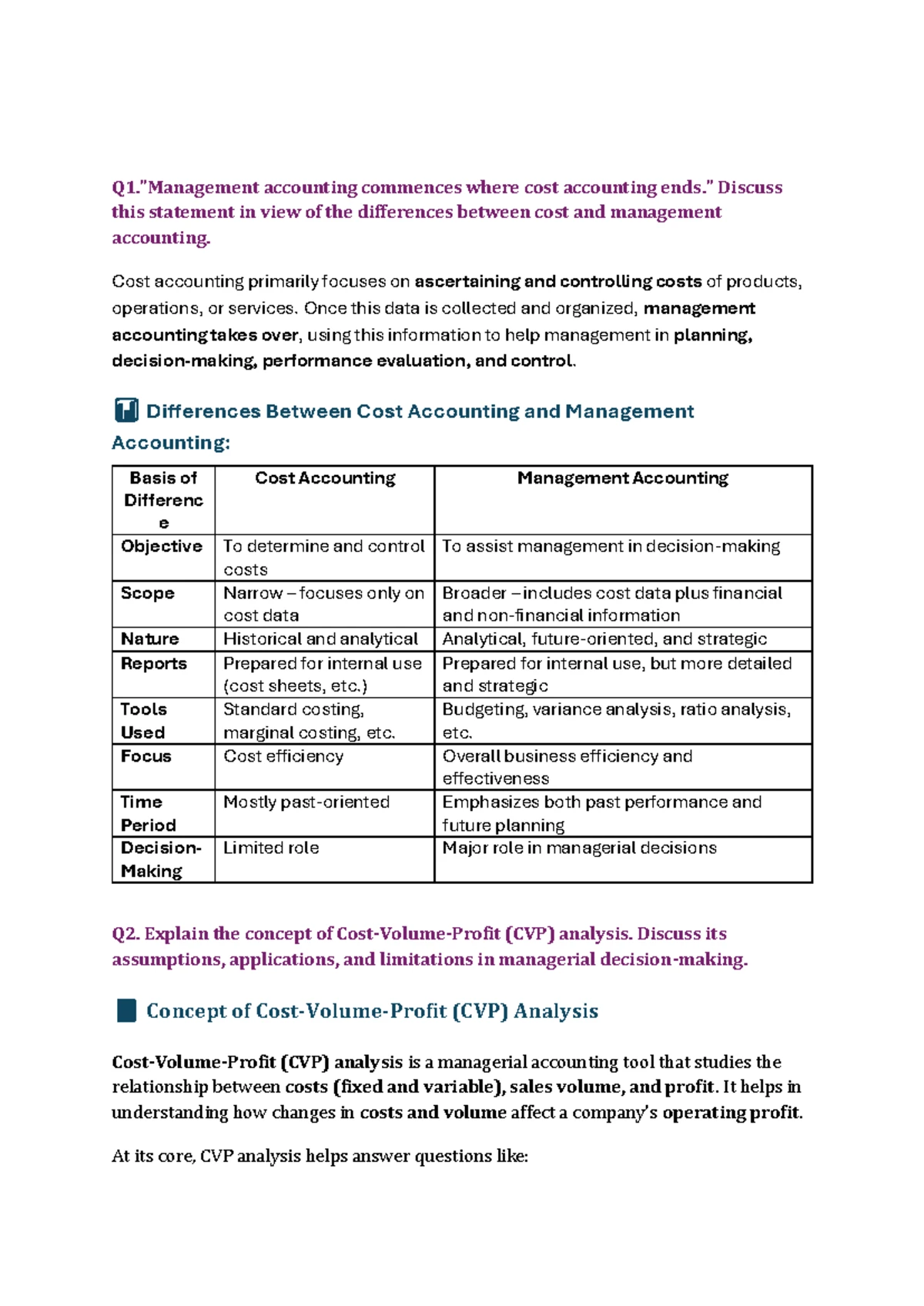 COST 101: Detailed Notes on Management Accounting Principles - Studocu