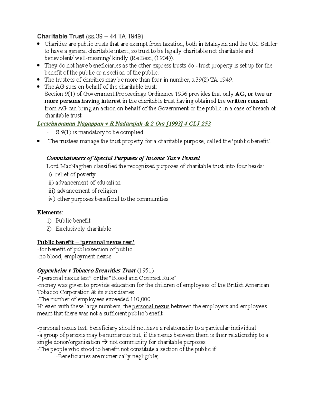 oppenheim v tobacco Charitable Trusts: Legal Framework and Public Benefit Analysis (TA 1949)