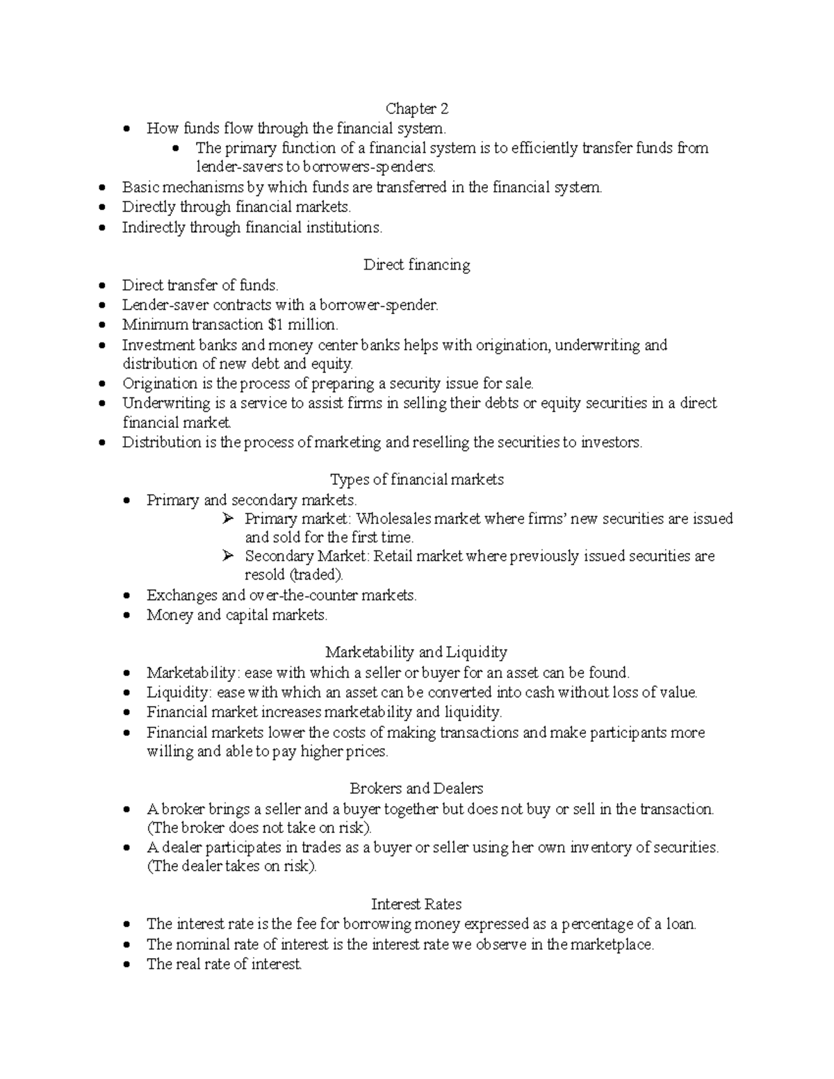 Fin notes - Chapter 2 • How funds flow through the financial system ...