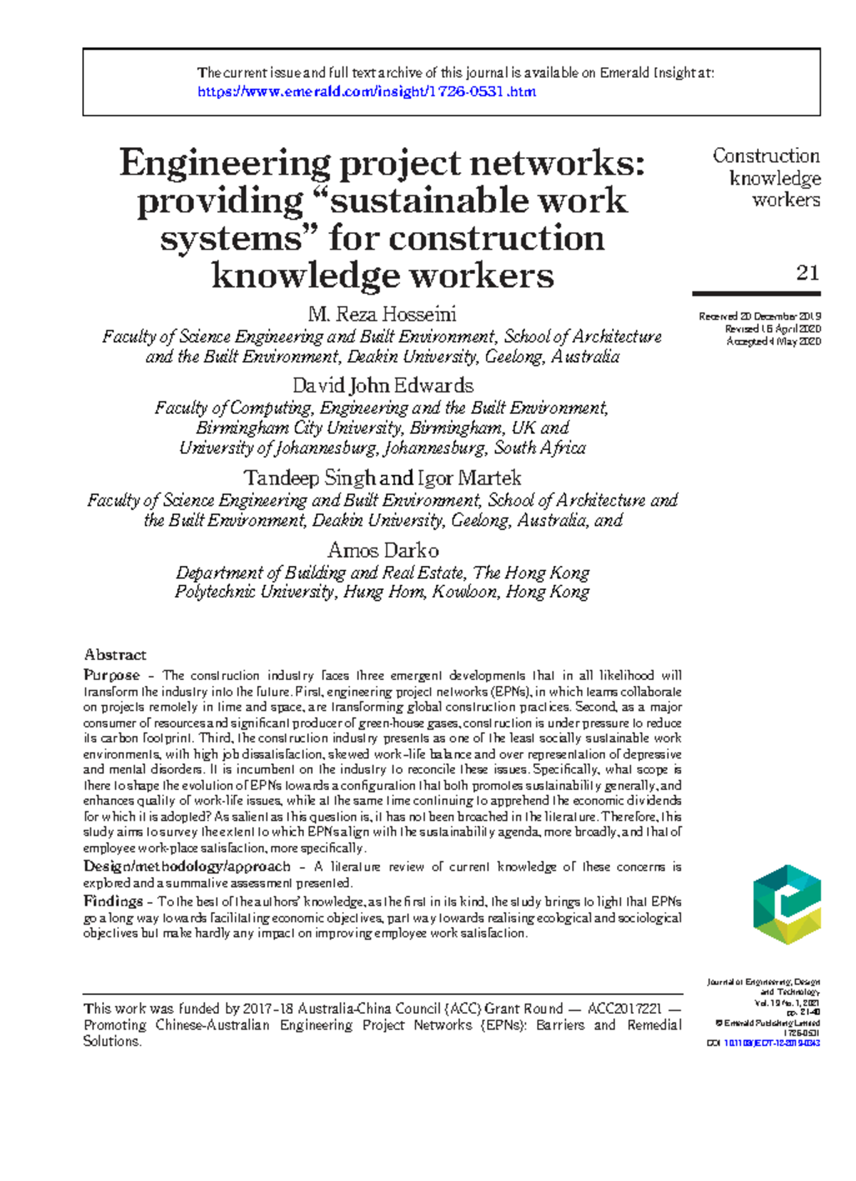 Engineering Project Networks and Sustainability: A Study on EPNs in ...