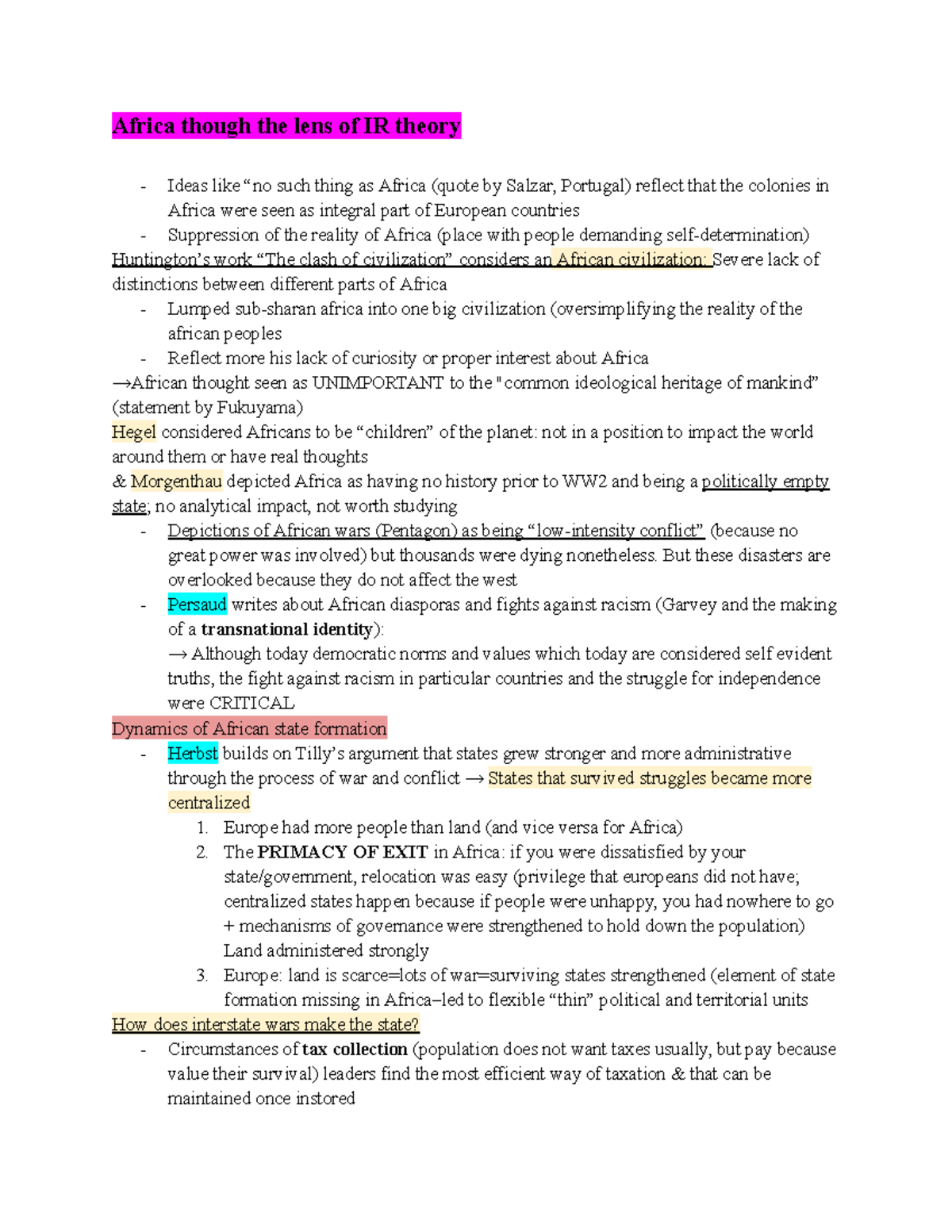 POLI 352 Midterm Study Notes: Africa Through IR Theory Lens - Studocu