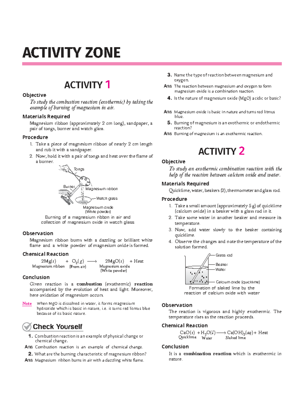 Science Activities for Class 10: Reactions & Experiments - Studocu