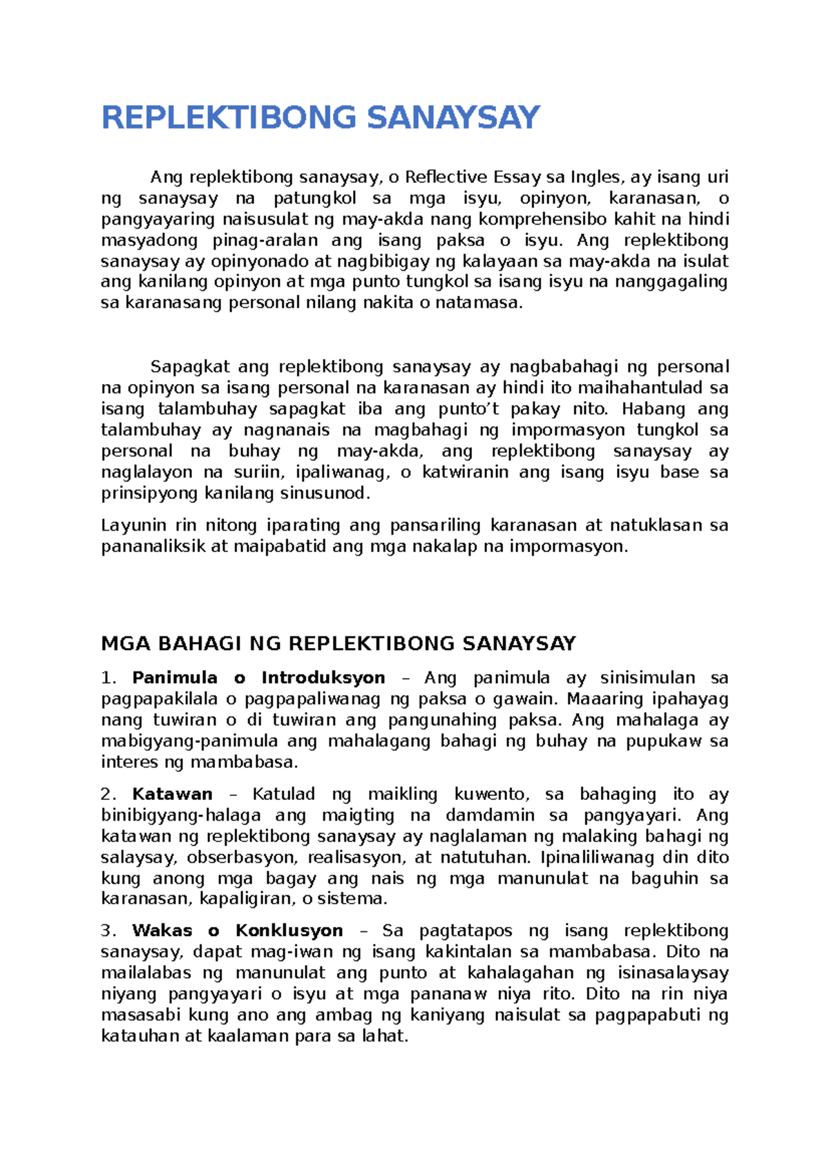 Replektibong Sanaysay: Teknik at Estratehiya sa Pagsulat - Studocu