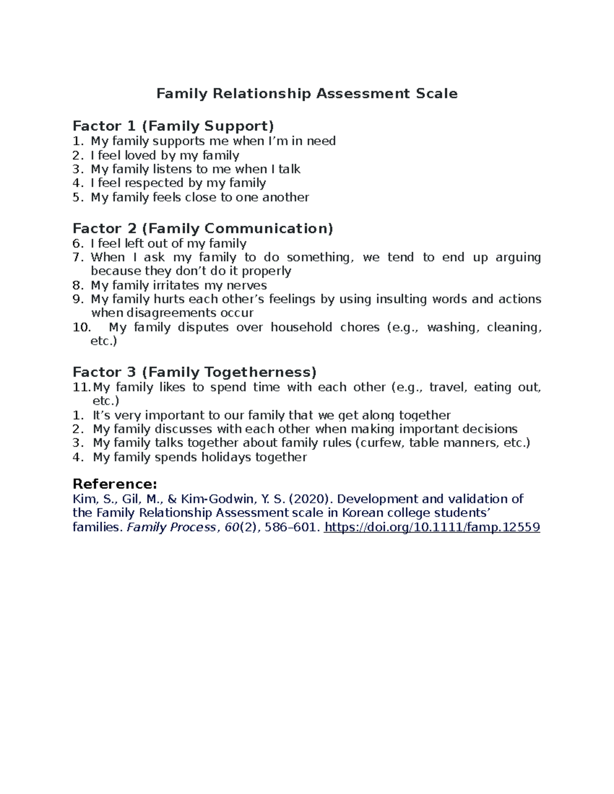 Family Relationship Assessment Scale: Evaluating Support ...