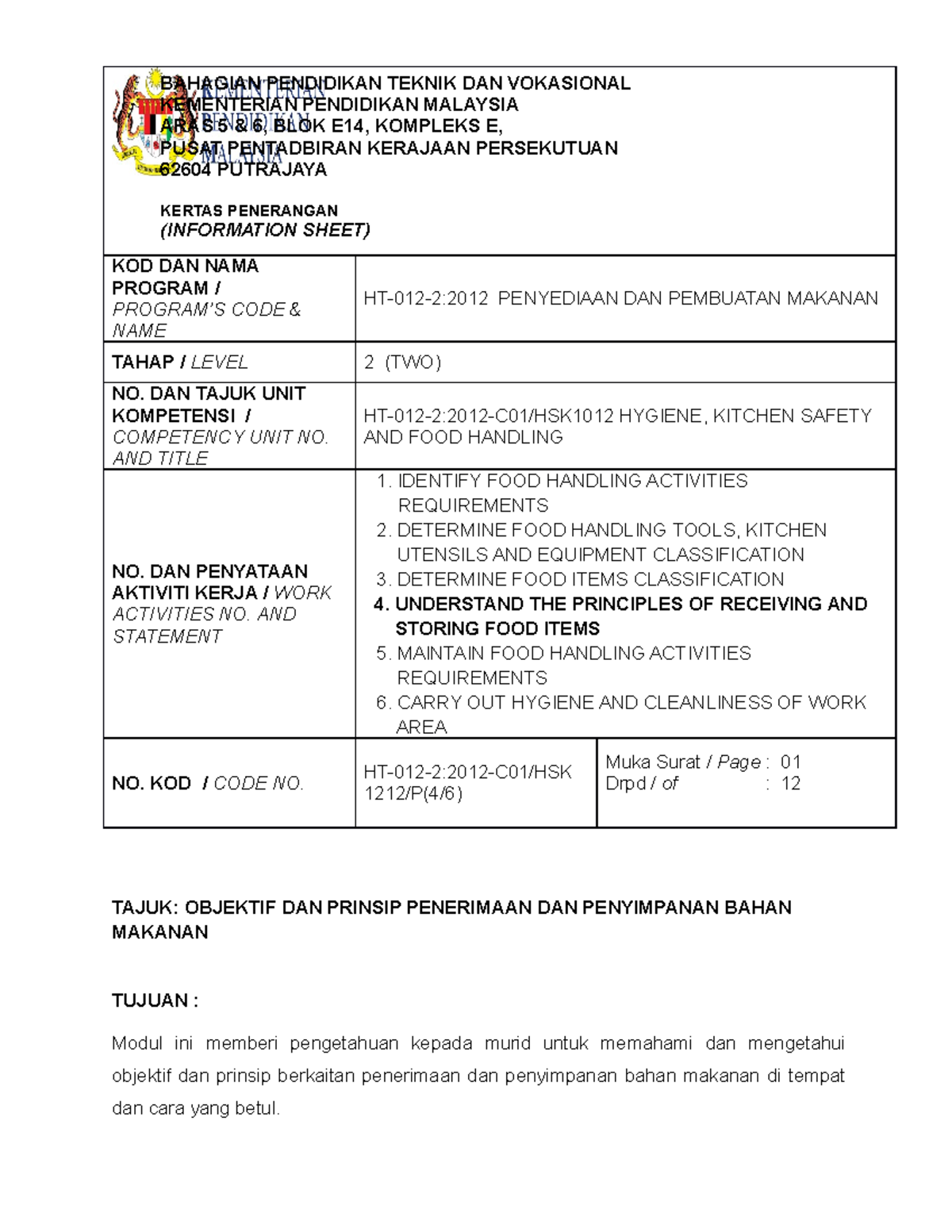 Nota Kompetensi 4 - Ulangkaji HT-012-2:2012 Penerimaan & Penyimpanan ...