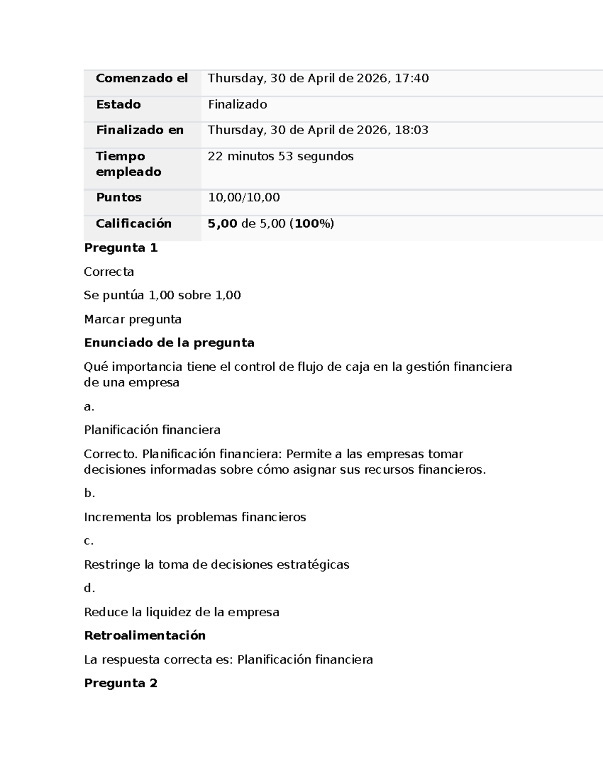 Examen Unidad 1 - Gestión Financiera y Control de Flujo de Caja 2026 ...