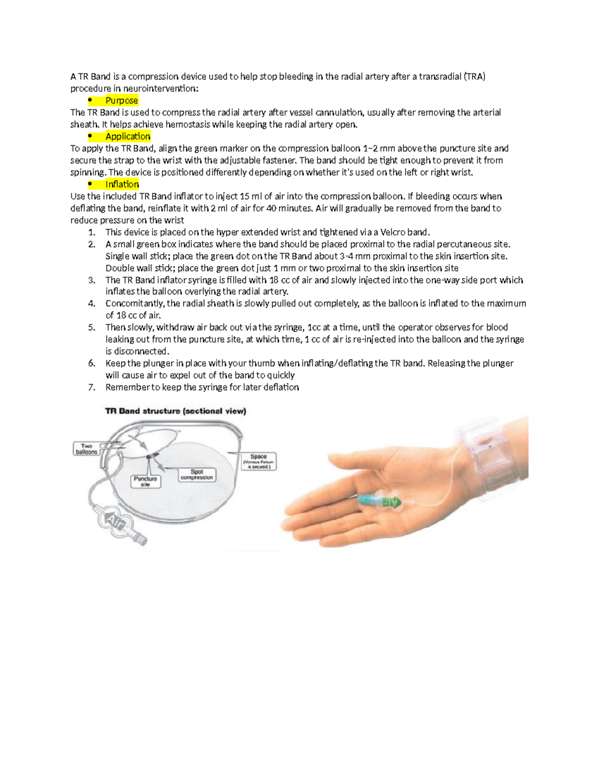 TR Band Application and Inflation Techniques for TRA Procedures - Studocu