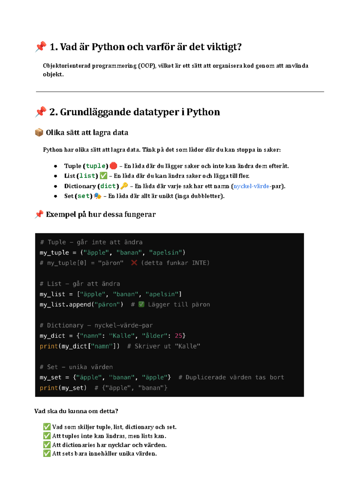 Programmering ANT - Sammanfattning av Python och OOP - Studocu